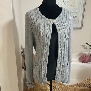 Adrienne Vittadini Light Gray Cable Knit Cardigan